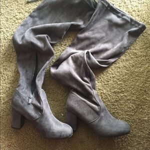 Gray wide calf over the knee boots